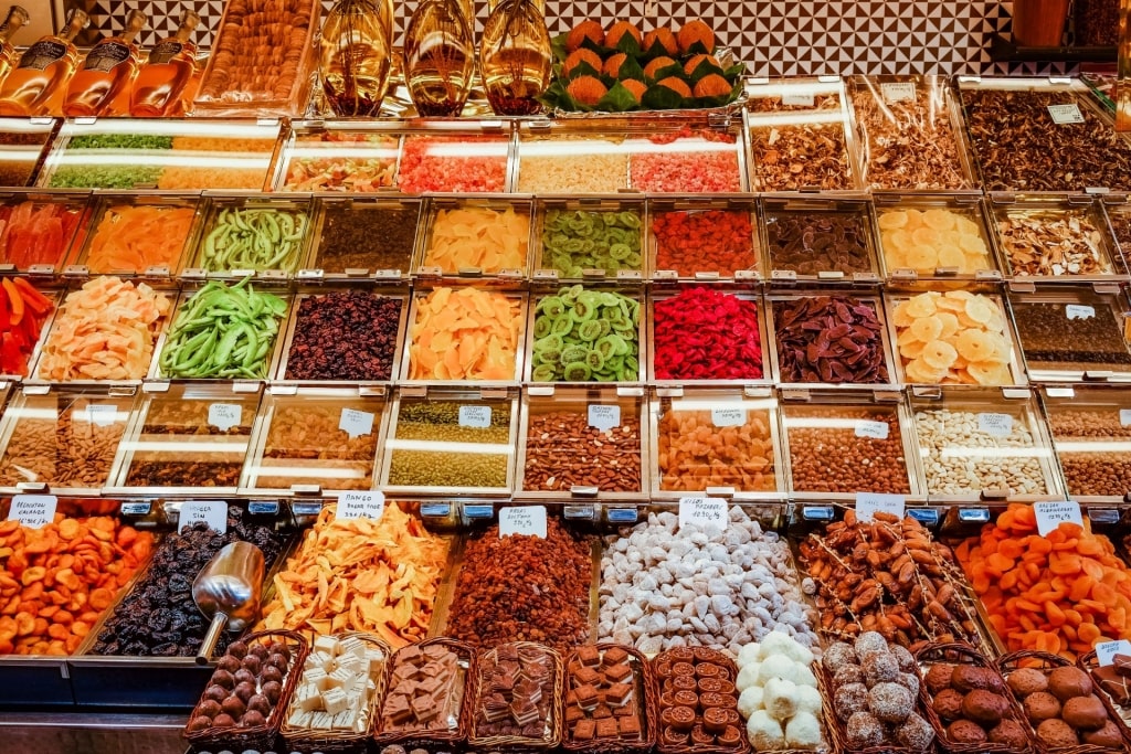 Spices inside La Boqueria in Barcelona, Spain