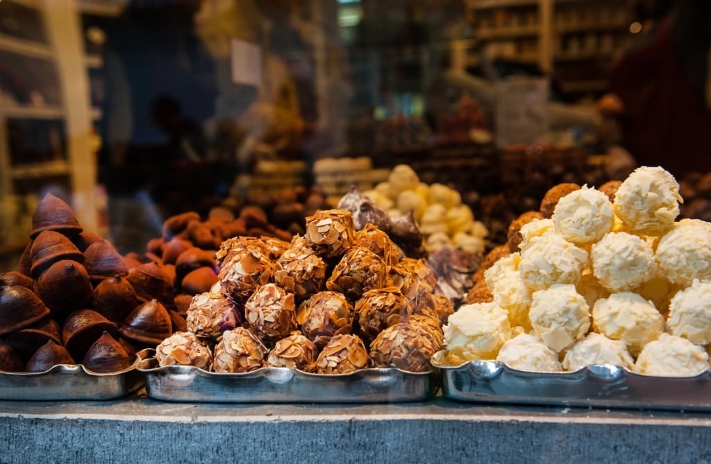 Belgian chocolate at a market in Belgium