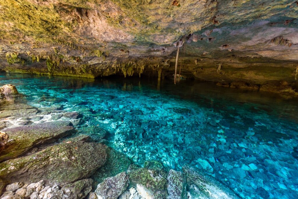 Clear water of Cenote Dos Ojos, near Cozumel